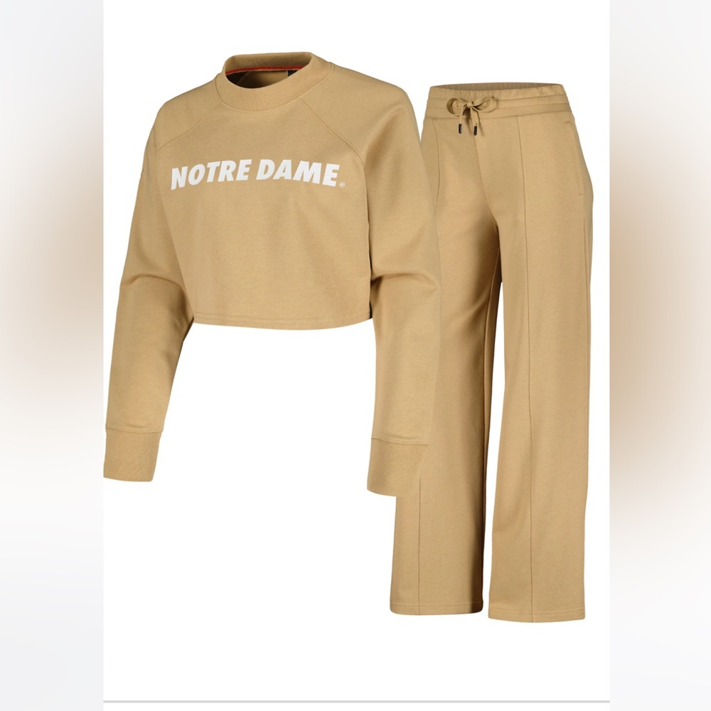 NEW! Notre Dame Tan Cropped Sweatshirt & Sweatpants Set (Never Worn)! Fanatics